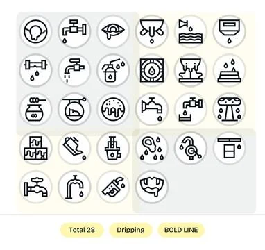 Dripping Vector Icon Collection with 28 64x64 Bold Line Designs Stock Illustration