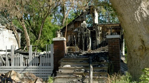 Drive By Abandoned Burnt Down House Arson Blight Urban Decay Detroit Stock Footage 93783401