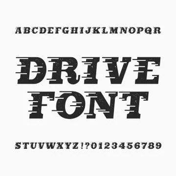 Drive alphabet vector font. Wind effect type letters and numbers. Stock Illustration