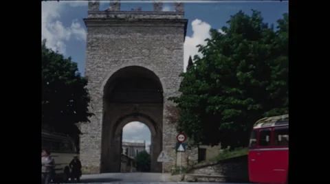 Drive into Assisi through Arch Video stock 47971301