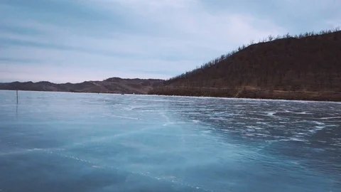 Drive on Baikal ice lake Stock Footage