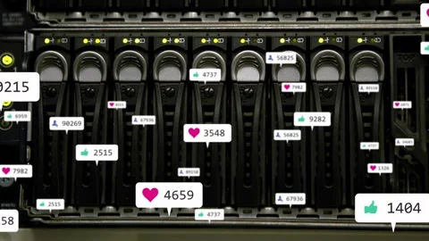 Drive bay showing badges spawning clustering rising after pink heart badge, Stock Footage 332746963
