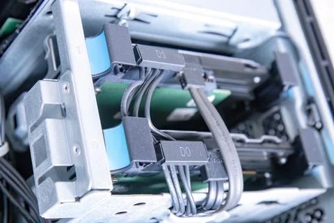 Drive Cage and Storage Cables Inside a Server Stock Photos