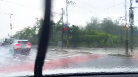 Drive a car in a downpour Stock Footage 280447274