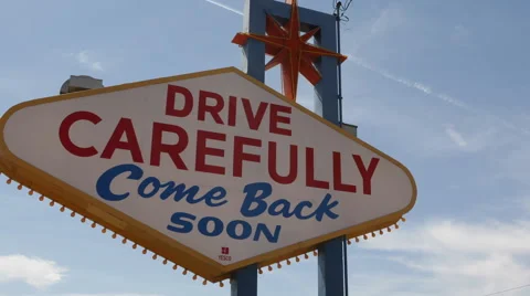 Drive Carefully Come Back Soon Las Vegas Neon Sign Sightseeing Famous Landmarks Stock Footage 44388272