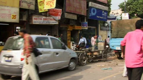 Drive down Chandni Chowk, Old Delhi Stock Footage