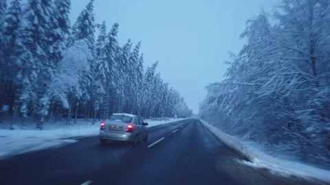 Drive from a Driver's Perspective along a Wintry Country Road - Part 3 Stock Footage 273223985