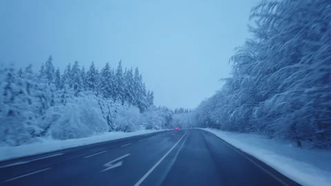 Drive from a Driver's Perspective along a Wintry Country Road - Part 4 Stock Footage 273245937