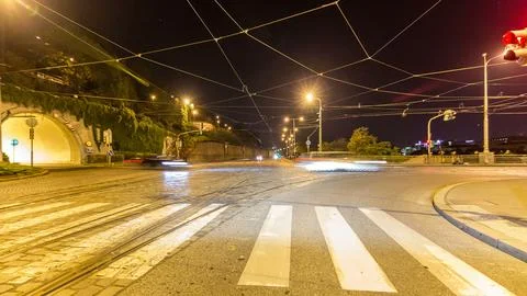 Drive at fast speed at the night streets timelapse hyperlapse drivelapse. Stock Photos