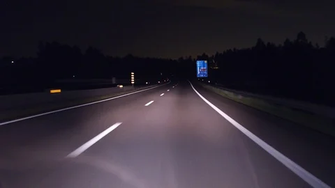 Drive on the highway A29 in the night -Empty city Oporto  Stock Footage 128319954