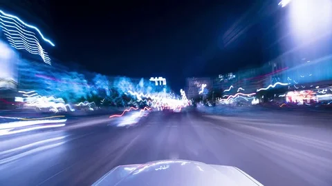 Drive over city in the night Time-lapse Stock Footage 71350488
