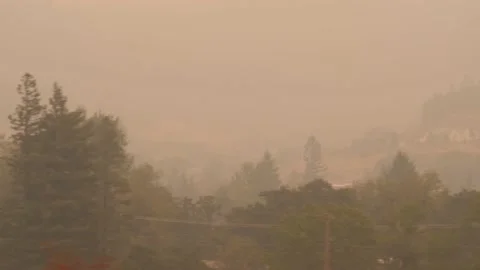 Drive Plate-POV-Interstate 5 in Oregon hills barely visible thick smoke Stock Footage 140701415