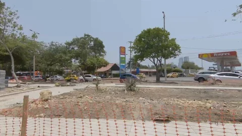 Drive Plate-Side view-roadside construction Calle 30a-Cartagena-POV Stock Footage 108545765