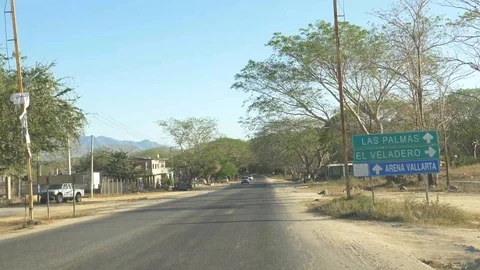 Drive Plate-Tree lined curving road Puerto Vallarta to San Sebastian-POV Forward Video stock 106941739