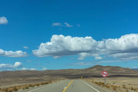 Drive on Route 40 through the empty landscape of Patagonia, Argentina Stock Photos