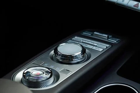 Drive selector button. Car interior, offroad drive controller closeup view. W Stock Photos