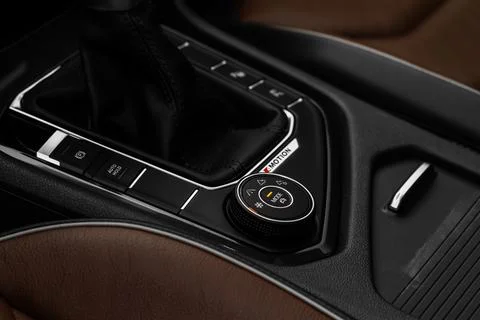 Drive selector button. Car interior, offroad drive controller closeup view. W Stock Photos