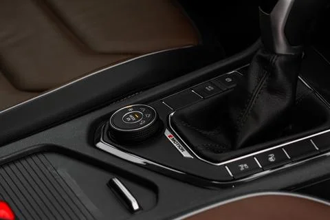 Drive selector button. Car interior, offroad drive controller closeup view. W Stock Photos