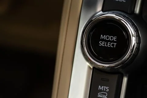 Drive selector button. Car interior, offroad drive controller closeup view. W Stock Photos