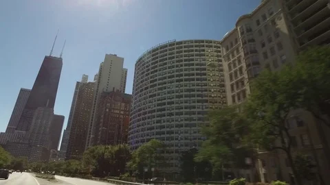 Drive shot of downtown Chicago featuring the Sears Tower. Stock Footage 70708032