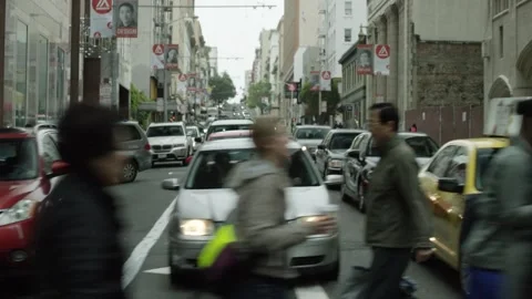 Drive by shot Looking Down San Francisco Street Stock Footage 145886465