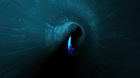 Drive through binary data digital tunnel.3d illustration Illustrazione stock
