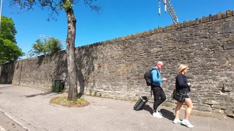 Drive Through Cardiff City Centre and Buildings at Wales UK Stock Footage 333956986