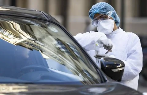 Drive through coronavirus testing in Paris, France - 25 Mar 2020 Photos