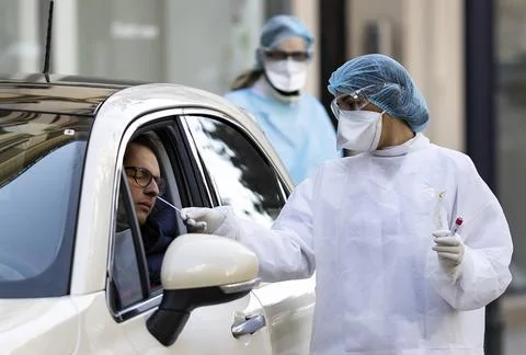 Drive through coronavirus testing in Paris, France - 25 Mar 2020 Photos