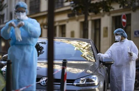Drive through coronavirus testing in Paris, France - 25 Mar 2020 Photos