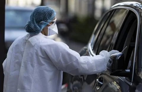 Drive through coronavirus testing in Paris, France - 25 Mar 2020 Photos