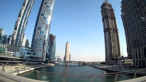 Drive through dubai with metro, skyscrapers, traffic, fascinating city, VAE, 4K Stock Footage 83442004