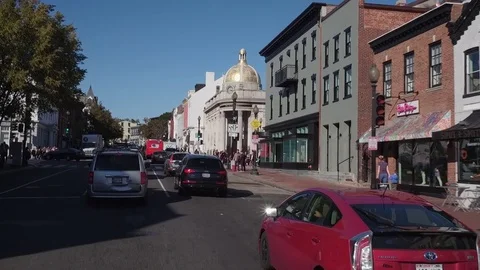 Drive through Georgetown, Washington DC on sunny Fall Day Stock Footage