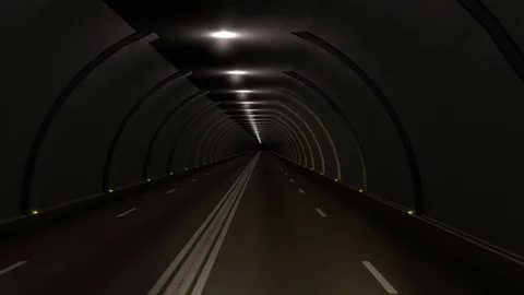 Drive through a tunnel, computer generated, with higher speed (3d rendering) Stock Footage 82797434