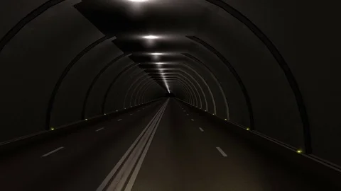 Drive through a tunnel, computer generated, with slow speed (3d rendering) Stock Footage 82797549