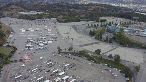 Drive Through Vaccination Site at Dodger Stadium Los Angeles California Drone Stock Footage 335299366