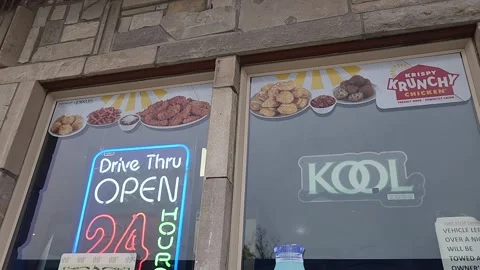 Drive Thru Open 24 Hours Kool Signage Stock Footage 190021818