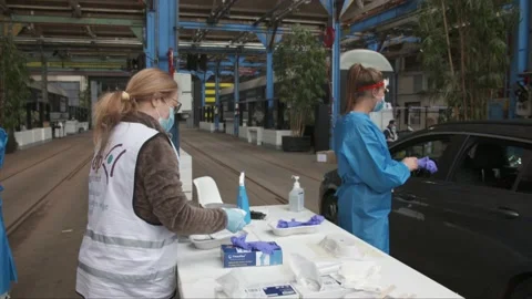 Drive True Test Facilities for COVID-19 or CORONA in The Netherlands Stock Footage 142757773