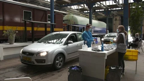 Drive True Test Facilities for COVID-19 or CORONA in The Netherlands Stock Footage 142757809