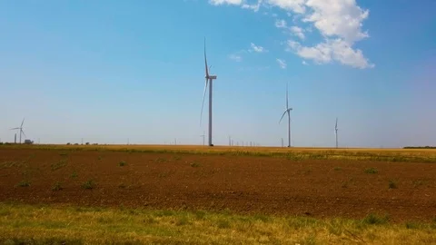 Drive By TX Multiple Wind Turbines Stock Footage 114989555