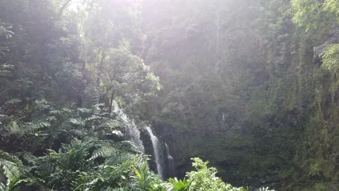Drive By of Waterfall with Glare Stock Footage 150467605