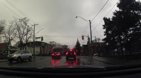 Drivelapse Driving Timelapse Car Windshield Rain Toronto at Dusk Stock Footage 49183737