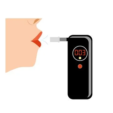 Driver alcohol test device isolated on white. Person blowing into the device. Stock Illustration