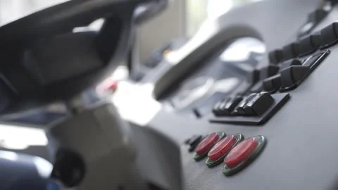 Driver behind the wheel, riding in transport, buttons on the dashboard Stock Footage 280968935
