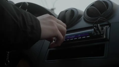 Driver Boosts Music, Hits the Road with Joy Stock Footage 264757119