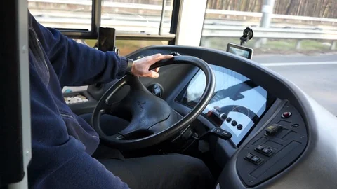 The driver of the bus is driving on the road to Kiev Video stock 121688558