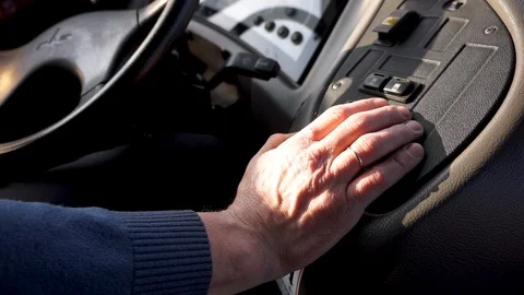 The driver of the bus is driving on the road to Kiev Stock Footage 121688575