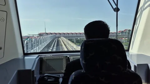 Driver cabin of Soekarno-Hatta Skytrain Video stock 338222285