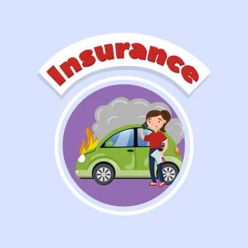 Driver calling for help after car accident, car insurance concept vector Stock Illustration