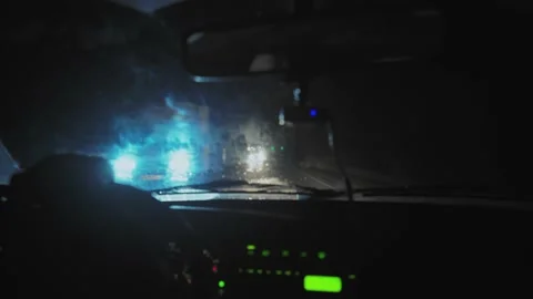 Driver In A Car Driving At Night The Light Of Oncoming Cars Blinds His Eyes. Vídeo Stock 234226125